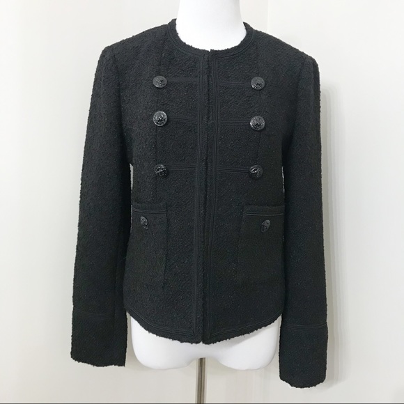 Anne Klein Boucle Military Jacket Black Wool Sz 4 - Picture 2 of 12
